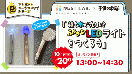 【10/20(日)開催】「紙と水で光る!? ふしぎなLEDライトをつくろう」